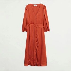 Mango | Buttoned Midi Dress in Coral Red